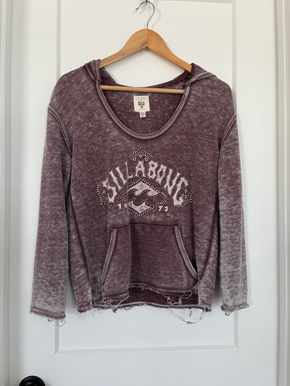 Billabong Faded Maroon Pullover Hoodie with Front Pocket